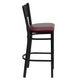 Burgundy Vinyl Seat/Black Metal Frame |#| Black Grid Back Metal Restaurant Barstool with Burgundy Vinyl Upholstered Seat