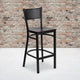 Mahogany Wood Seat/Black Metal Frame |#| Black Grid Back Metal Restaurant Barstool with Mahogany Wood Seat