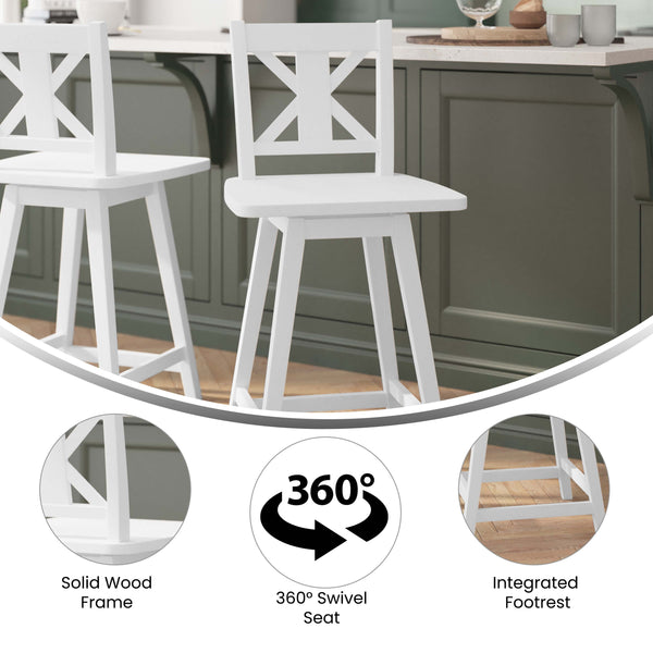 White Wash |#| Commercial 360° Swivel Wood Counter Height Stool in Antique White Wash