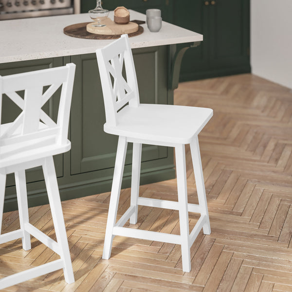 White Wash |#| Commercial 360° Swivel Wood Counter Height Stool in Antique White Wash