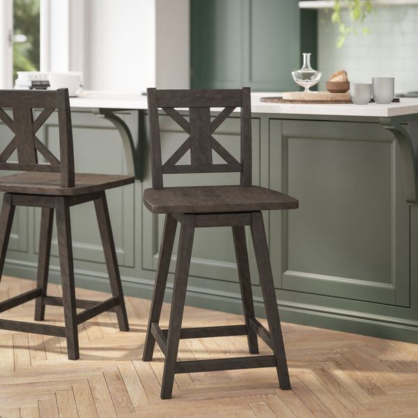 Gray Wash Walnut |#| Commercial 360° Swivel Wood Counter Height Stool in Gray Wash Walnut