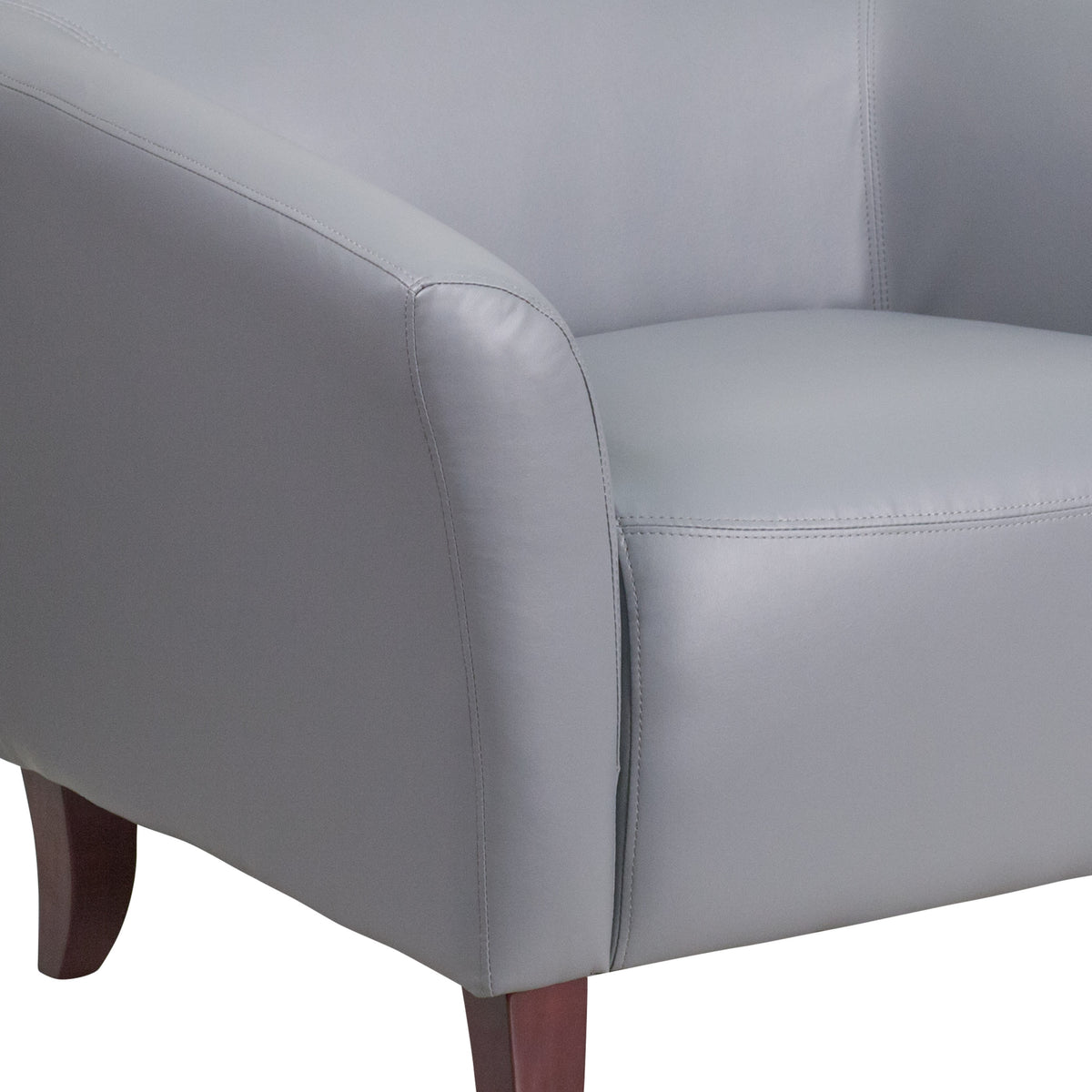 Gray |#| Gray LeatherSoft Chair with Cherry Wood Feet - Lobby and Guest Seating