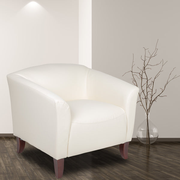 Ivory |#| Ivory LeatherSoft Chair with Cherry Wood Feet - Lobby or Guest Seating