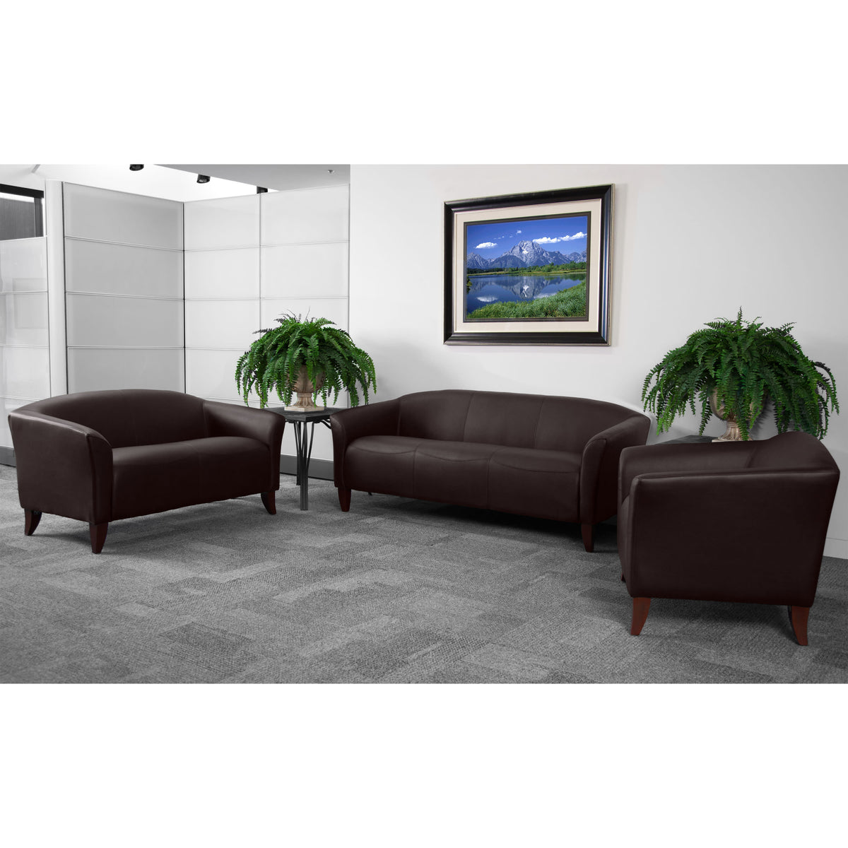 Brown |#| Brown LeatherSoft Sofa with Cherry Wood Feet - Reception or Home Office Seating