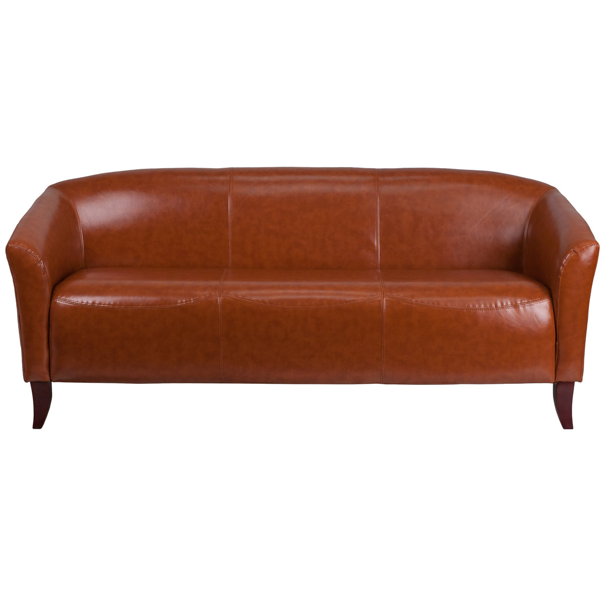 Cognac |#| Cognac LeatherSoft Sofa w/ Cherry Wood Feet - Reception or Home Office Seating