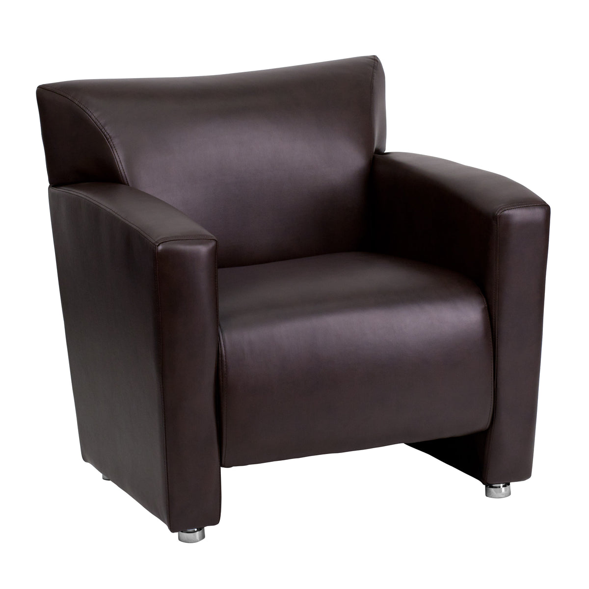 Brown |#| Brown LeatherSoft Chair with Extended Panel Arms - Reception and Lounge Seating