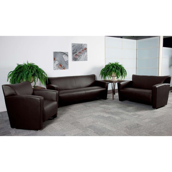 Brown |#| Brown LeatherSoft Chair with Extended Panel Arms - Reception and Lounge Seating