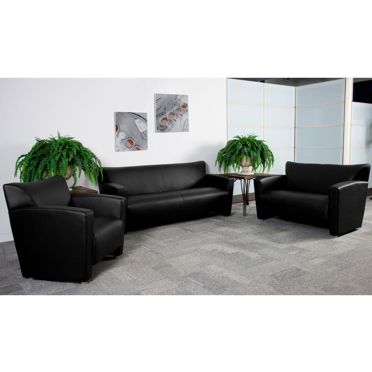 Black |#| Black LeatherSoft Chair with Extended Panel Arms - Reception and Lounge Seating