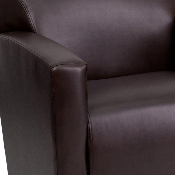 Brown |#| Brown LeatherSoft Chair with Extended Panel Arms - Reception and Lounge Seating