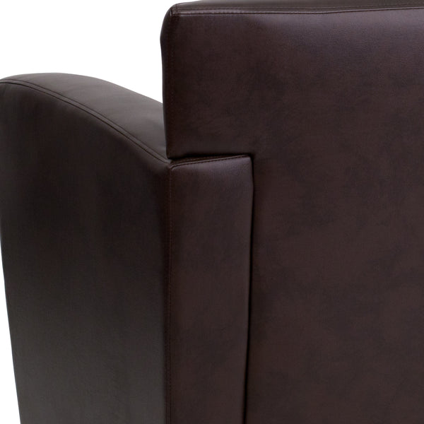 Brown |#| Brown LeatherSoft Chair with Extended Panel Arms - Reception and Lounge Seating