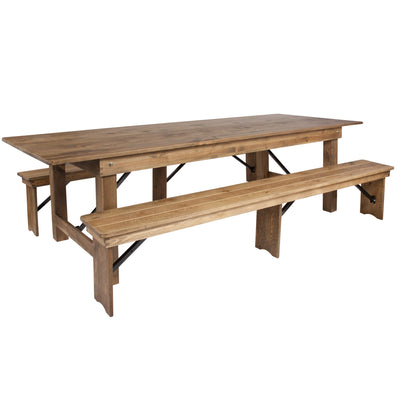 HERCULES Series 9' x 40" Folding Farm Table and Two Bench Set - View 1