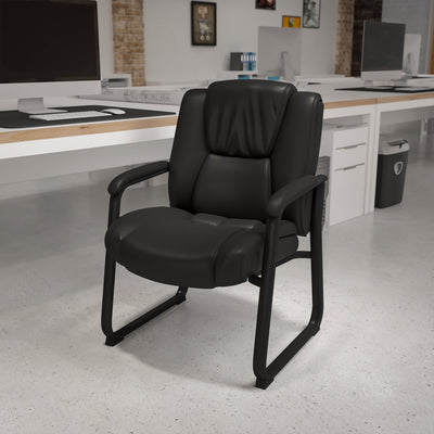 HERCULES Series Big & Tall 500 lb. Rated LeatherSoft Tufted Executive Side Reception Chair with Sled Base - View 2