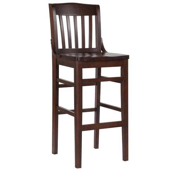 Walnut |#| School House Back Walnut Wood Restaurant Barstool with Footrest