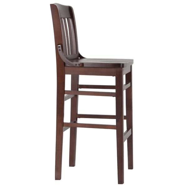 Walnut |#| School House Back Walnut Wood Restaurant Barstool with Footrest