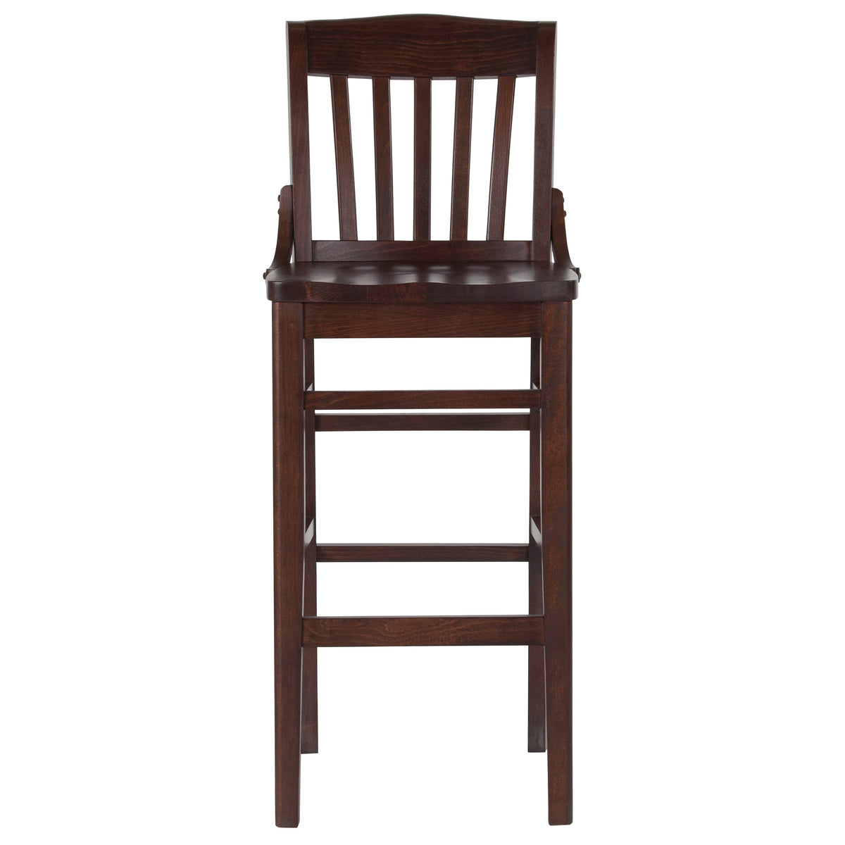 Walnut |#| School House Back Walnut Wood Restaurant Barstool with Footrest