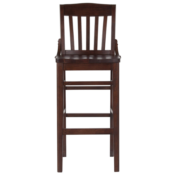 Walnut |#| School House Back Walnut Wood Restaurant Barstool with Footrest