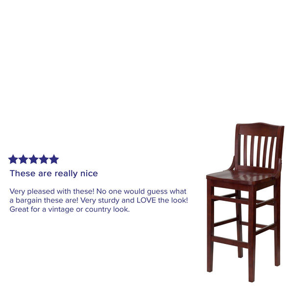 Mahogany |#| School House Back Mahogany Wood Restaurant Barstool with Footrest