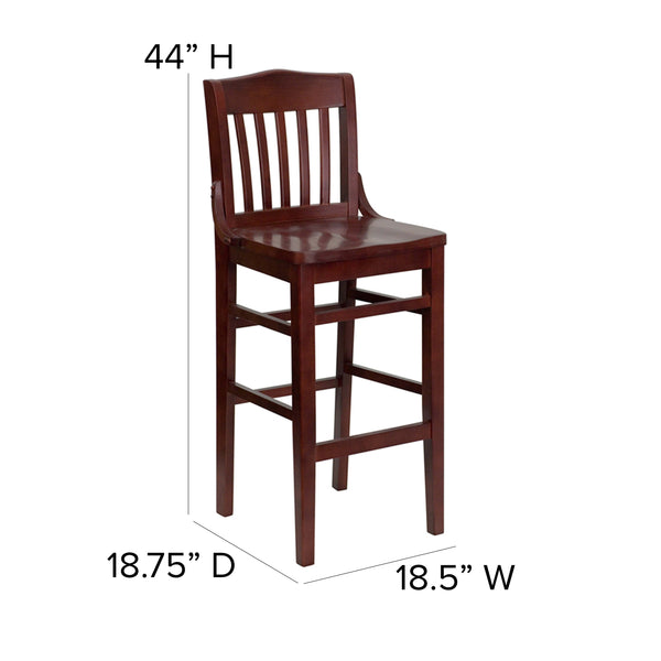 Mahogany |#| School House Back Mahogany Wood Restaurant Barstool with Footrest