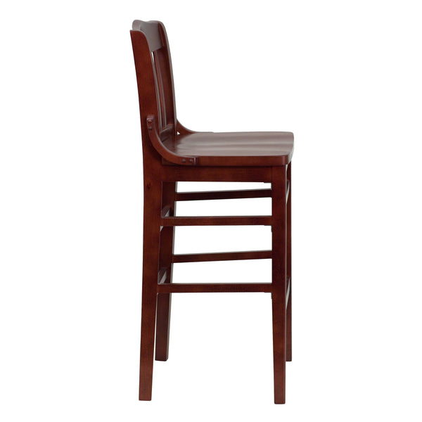 Mahogany |#| School House Back Mahogany Wood Restaurant Barstool with Footrest