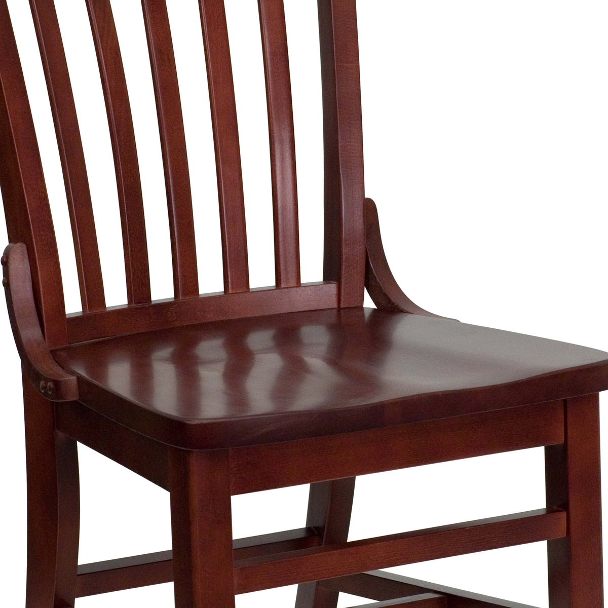 Mahogany |#| School House Back Mahogany Wood Restaurant Chair with Footrest