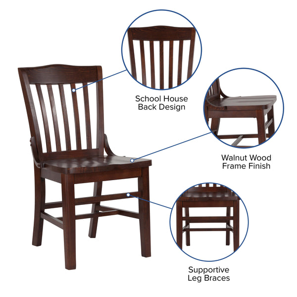 Walnut |#| School House Back Walnut Wood Restaurant Chair with Footrest