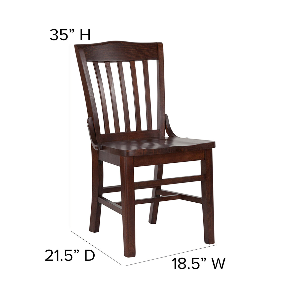 Walnut |#| School House Back Walnut Wood Restaurant Chair with Footrest