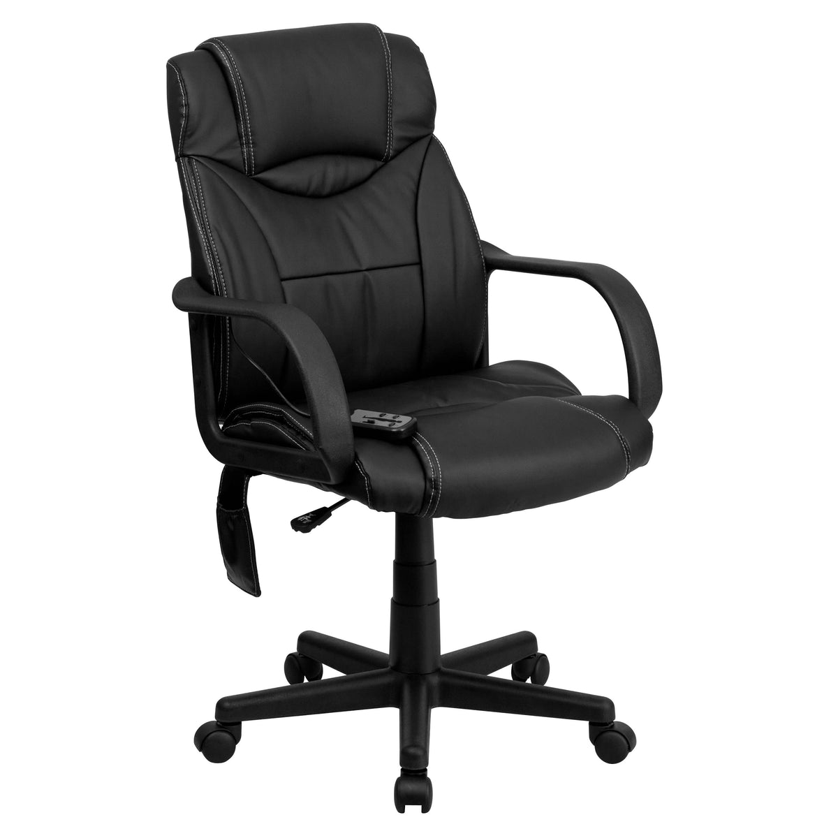 Mid-Back Ergonomic Massaging Black LeatherSoft Executive Office Chair w/ Arms