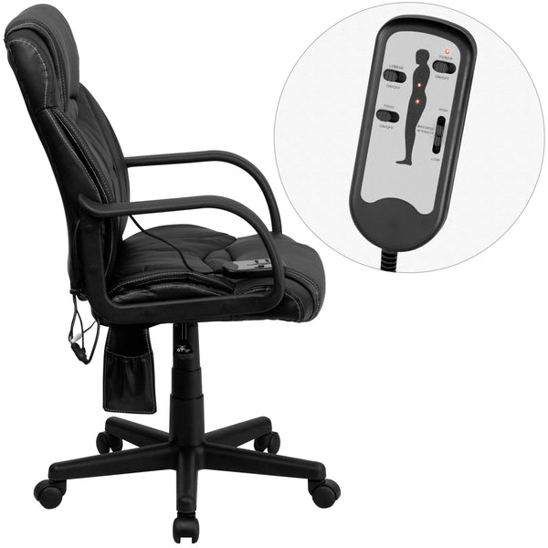 Mid-Back Ergonomic Massaging Black LeatherSoft Executive Office Chair w/ Arms