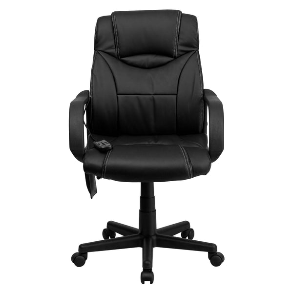 Mid-Back Ergonomic Massaging Black LeatherSoft Executive Office Chair w/ Arms