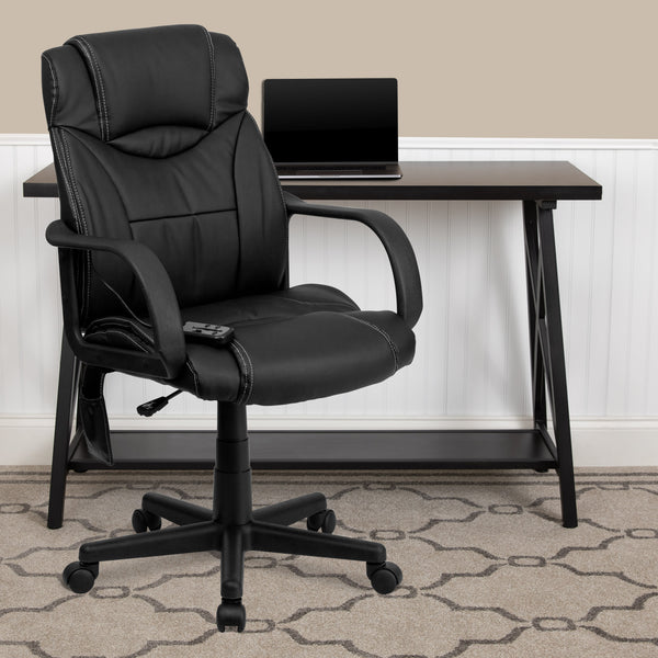 Mid-Back Ergonomic Massaging Black LeatherSoft Executive Office Chair w/ Arms