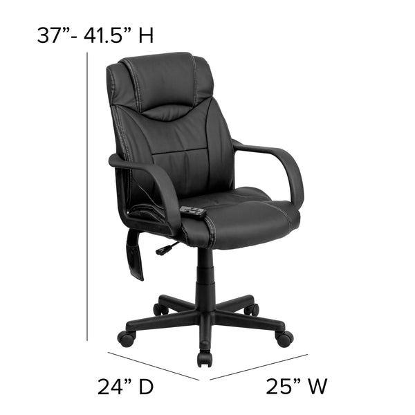 Mid-Back Ergonomic Massaging Black LeatherSoft Executive Office Chair w/ Arms