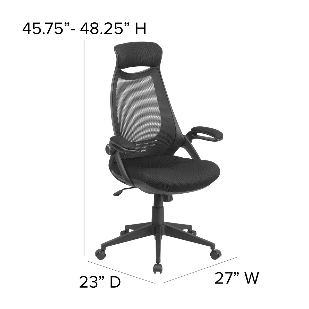 Black Mesh |#| High Back Black Mesh Executive Swivel Office Chair with Flip-Up Arms