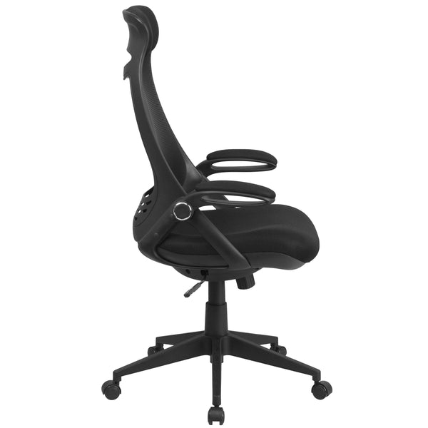 Black Mesh |#| High Back Black Mesh Executive Swivel Office Chair with Flip-Up Arms