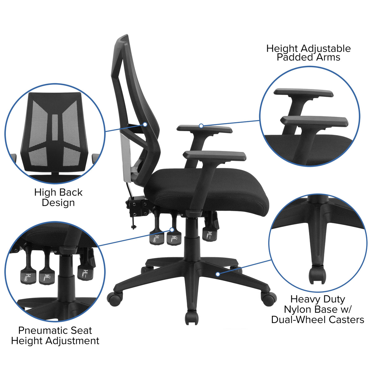 High Back Black Mesh Multifunction Swivel Ergonomic Office Chair - Flip Up Arms