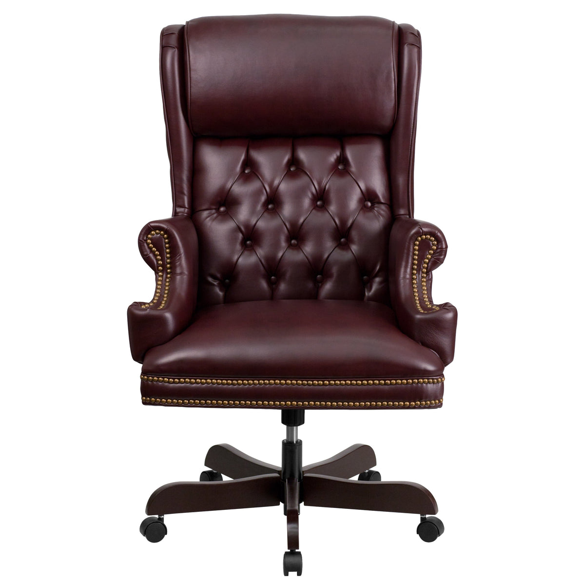 Burgundy |#| High Back Tufted Burgundy LeatherSoft Ergonomic Chair with Oversized Headrest