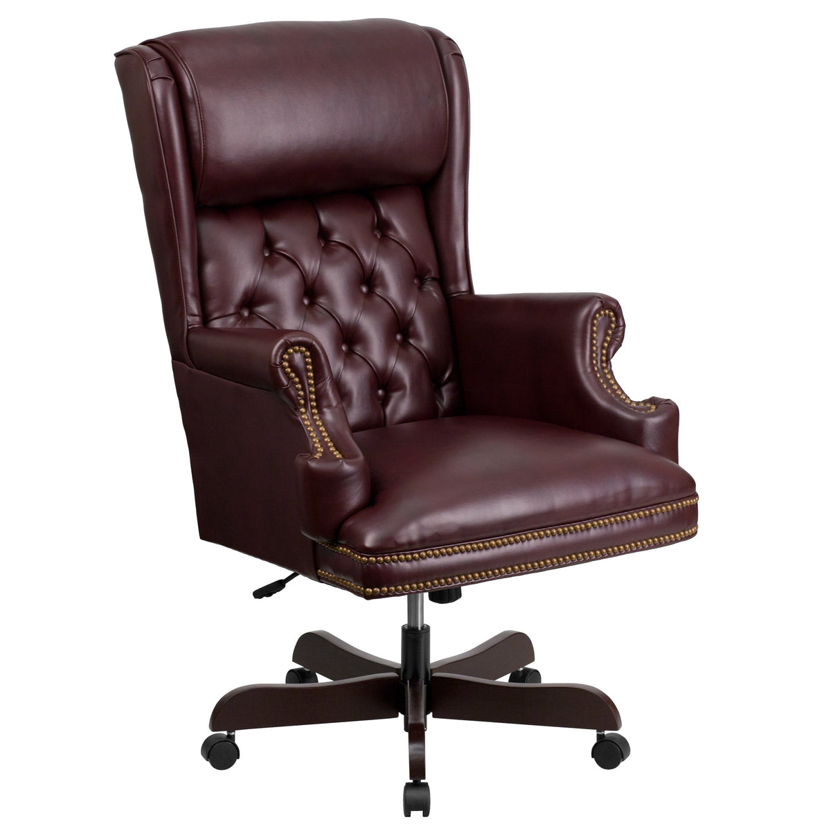 Burgundy |#| High Back Tufted Burgundy LeatherSoft Ergonomic Chair with Oversized Headrest