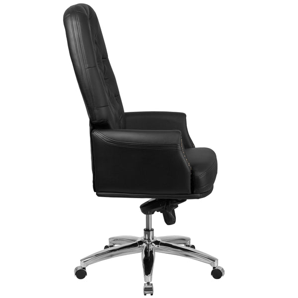 Black |#| High Back Tufted Black LeatherSoft Multifunction Ergonomic Office Chair w/Arms