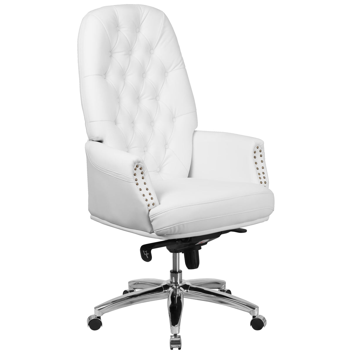 White |#| High Back Tufted White LeatherSoft Multifunction Ergonomic Office Chair w/Arms