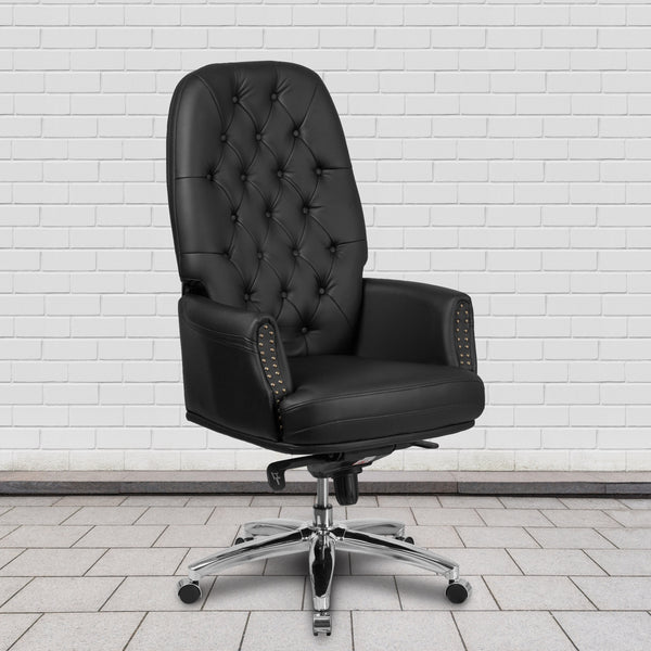 Black |#| High Back Tufted Black LeatherSoft Multifunction Ergonomic Office Chair w/Arms