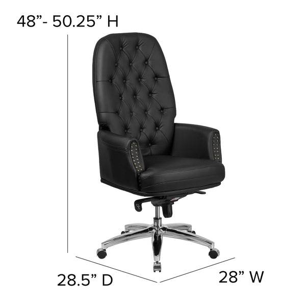 Black |#| High Back Tufted Black LeatherSoft Multifunction Ergonomic Office Chair w/Arms