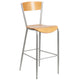 Silver Metal Restaurant Barstool - Natural Wood Back & Seat