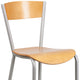 Silver Metal Restaurant Barstool - Natural Wood Back & Seat