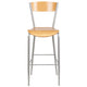 Silver Metal Restaurant Barstool - Natural Wood Back & Seat