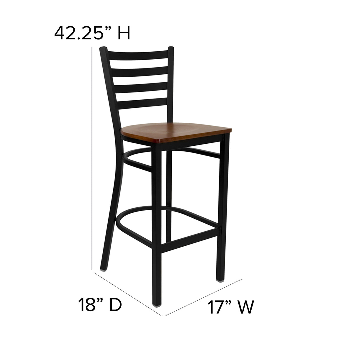 Cherry Wood Seat/Black Metal Frame |#| Black Ladder Back Metal Restaurant Barstool - Cherry Wood Seat