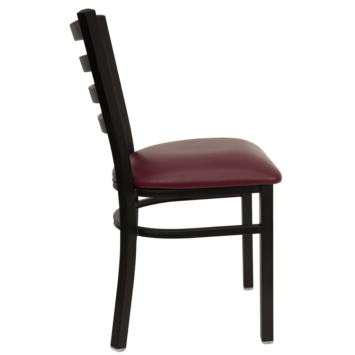 Burgundy Vinyl Seat/Black Metal Frame |#| Black Ladder Back Metal Restaurant Chair - Burgundy Vinyl Seat