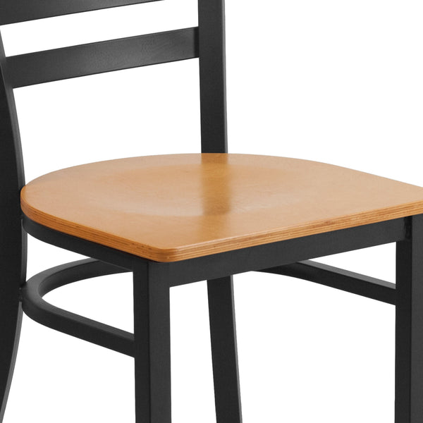 Natural Wood Seat/Black Metal Frame |#| Black Ladder Back Metal Restaurant Chair - Natural Wood Seat