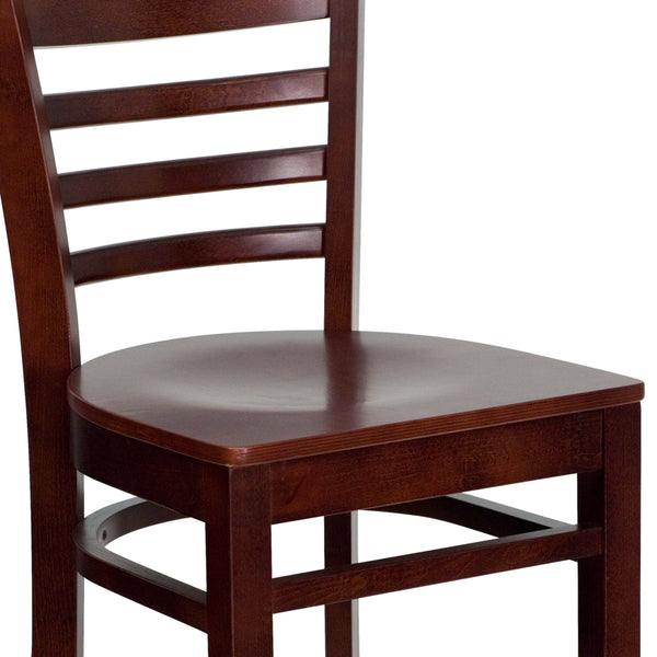 Mahogany Wood Seat/Mahogany Wood Frame |#| Ladder Back Mahogany Wood Restaurant Barstool