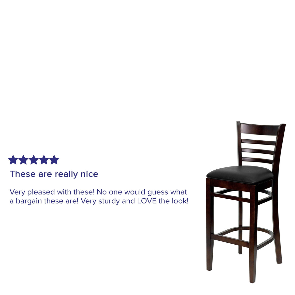 Black Vinyl Seat/Walnut Wood Frame |#| Ladder Back Walnut Wood Restaurant Barstool - Black Vinyl Seat