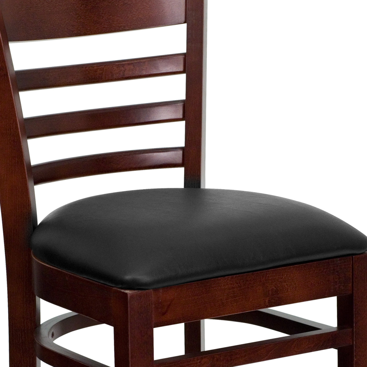 Black Vinyl Seat/Mahogany Wood Frame |#| Ladder Back Mahogany Wood Restaurant Barstool - Black Vinyl Seat