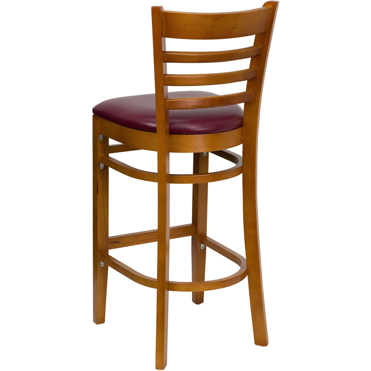 Burgundy Vinyl Seat/Cherry Wood Frame |#| Ladder Back Cherry Wood Restaurant Barstool - Burgundy Vinyl Seat